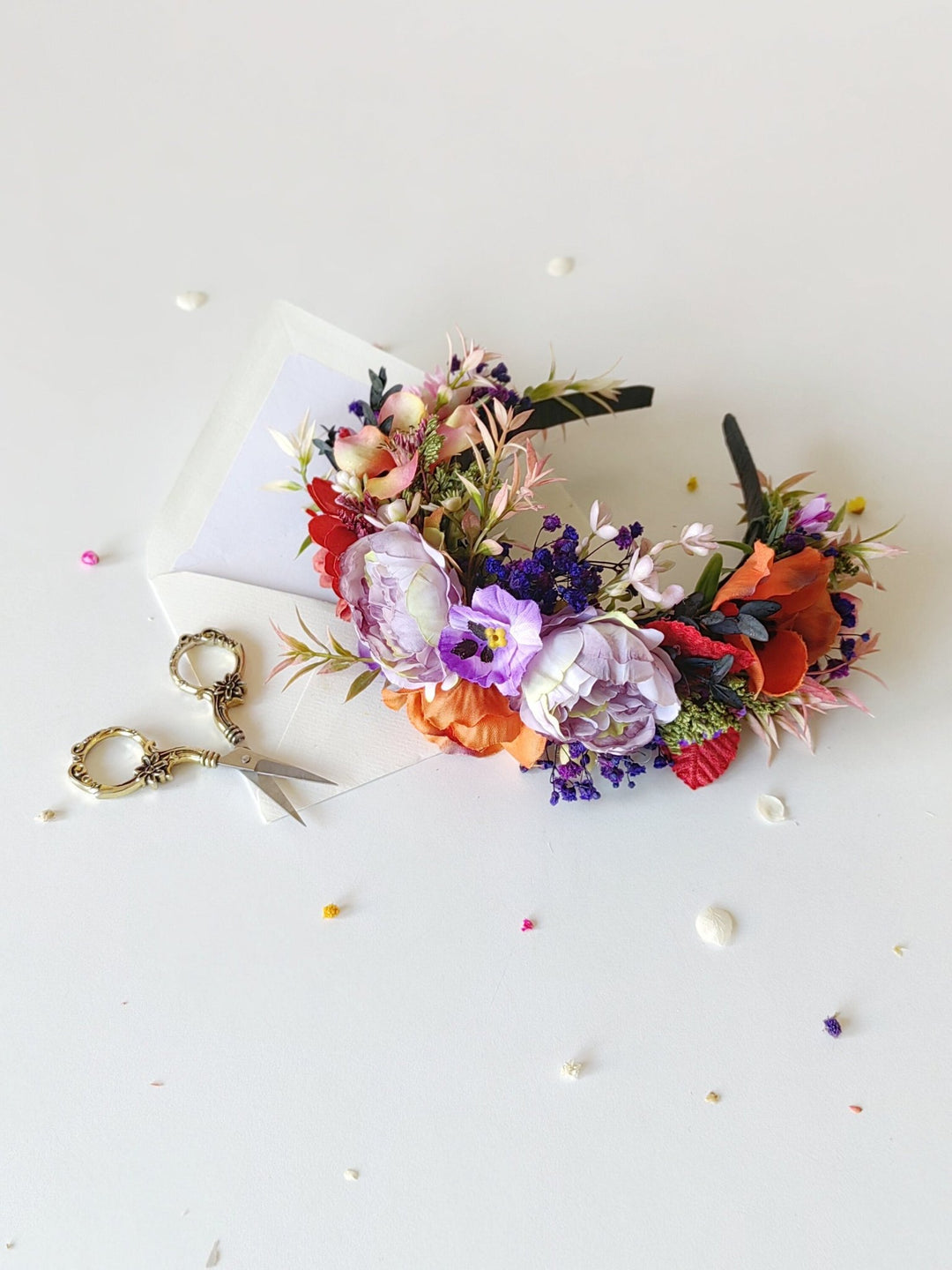 Red Purple Flower Headband: Frida Inspired Bridal Crown – handmade floral hair accessory by magaela
