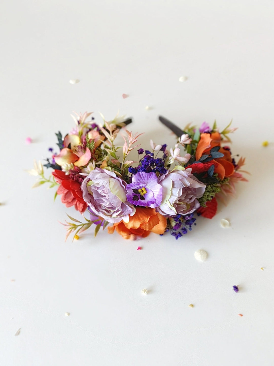 Red Purple Flower Headband: Frida Inspired Bridal Crown – handmade floral hair accessory by magaela