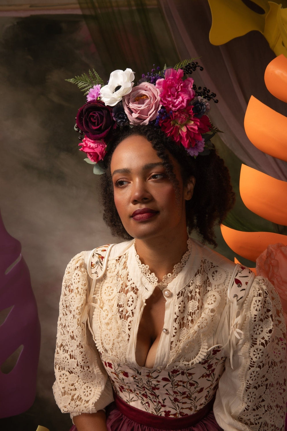 Magenta Frida Flower Headband: Colorful Garden Wedding Crown – handmade floral hair accessory by magaela