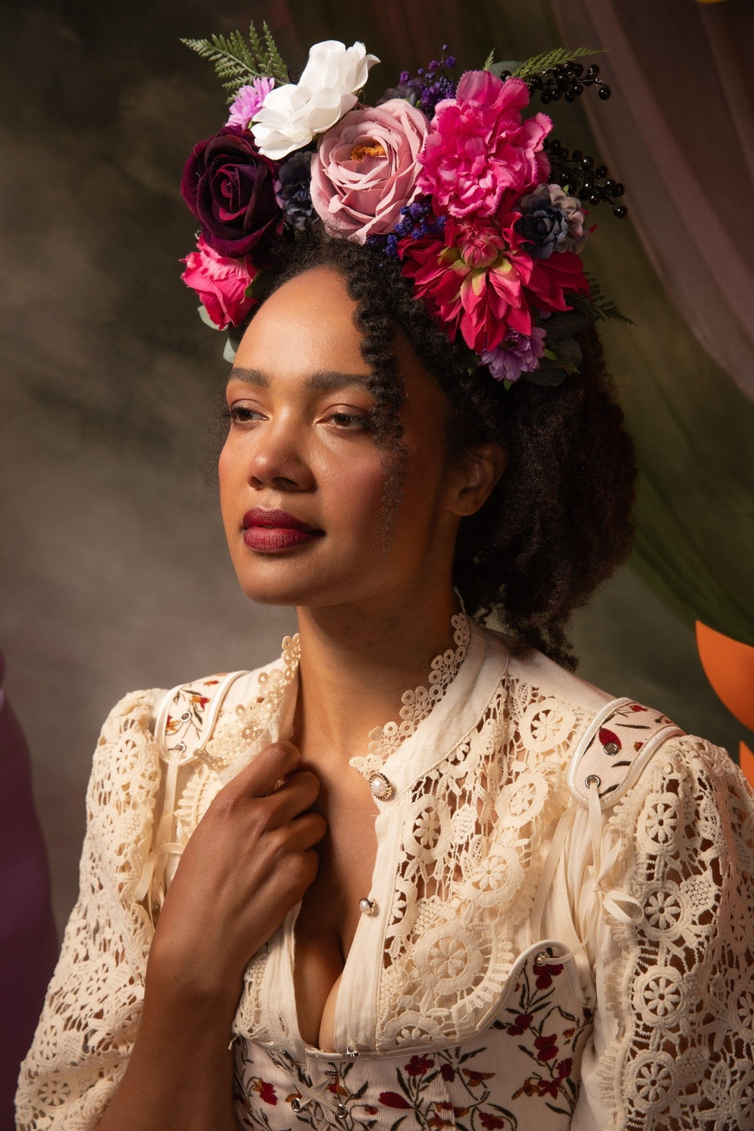 Magenta Frida Flower Headband: Colorful Garden Wedding Crown – handmade floral hair accessory by magaela