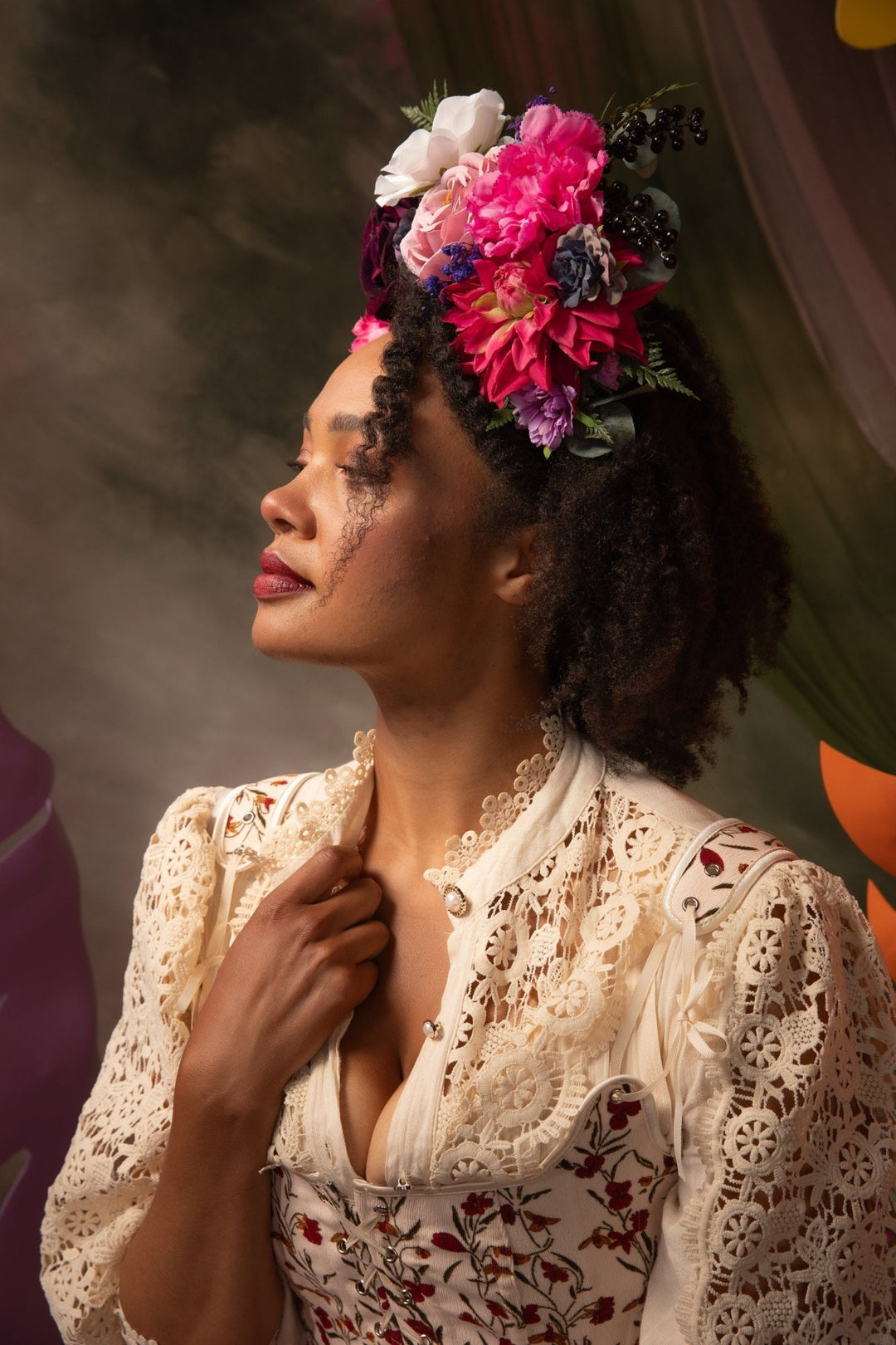 Magenta Frida Flower Headband: Colorful Garden Wedding Crown – handmade floral hair accessory by magaela