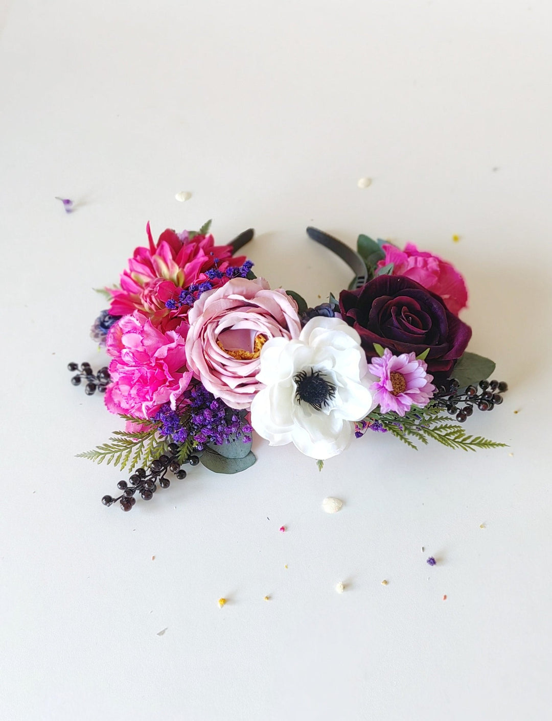 Magenta Frida Flower Headband: Colorful Garden Wedding Crown – handmade floral hair accessory by magaela