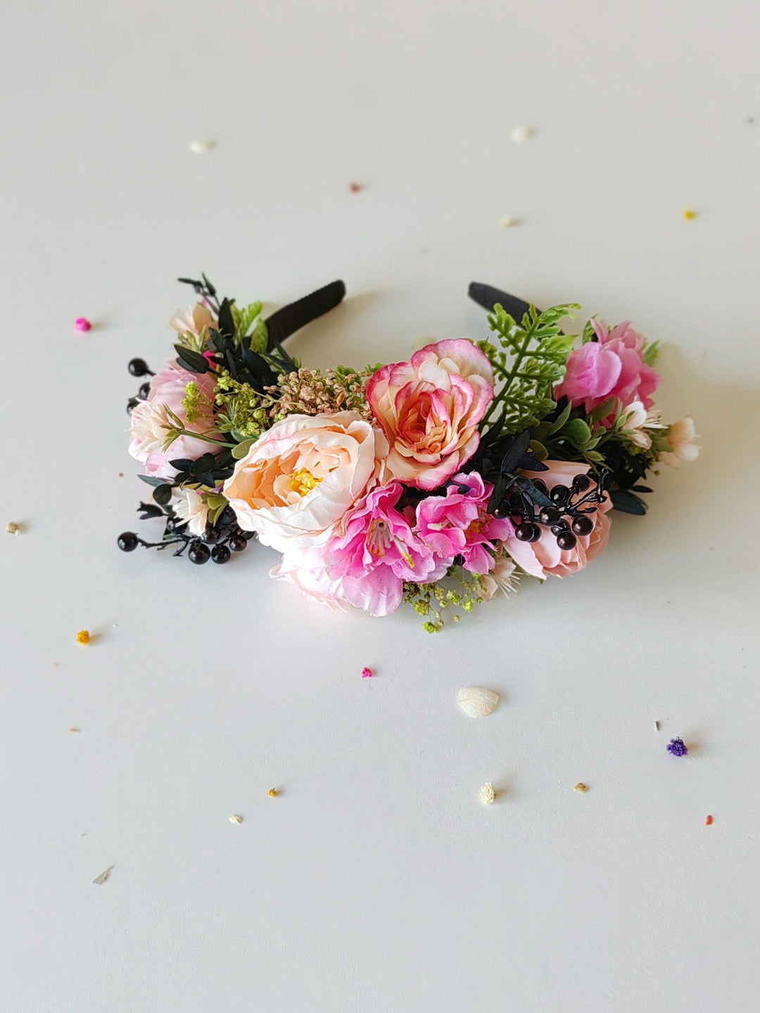 Romantic Peach & Pink Floral Headband: Frida Inspired Wedding Crown – handmade floral hair accessory by magaela
