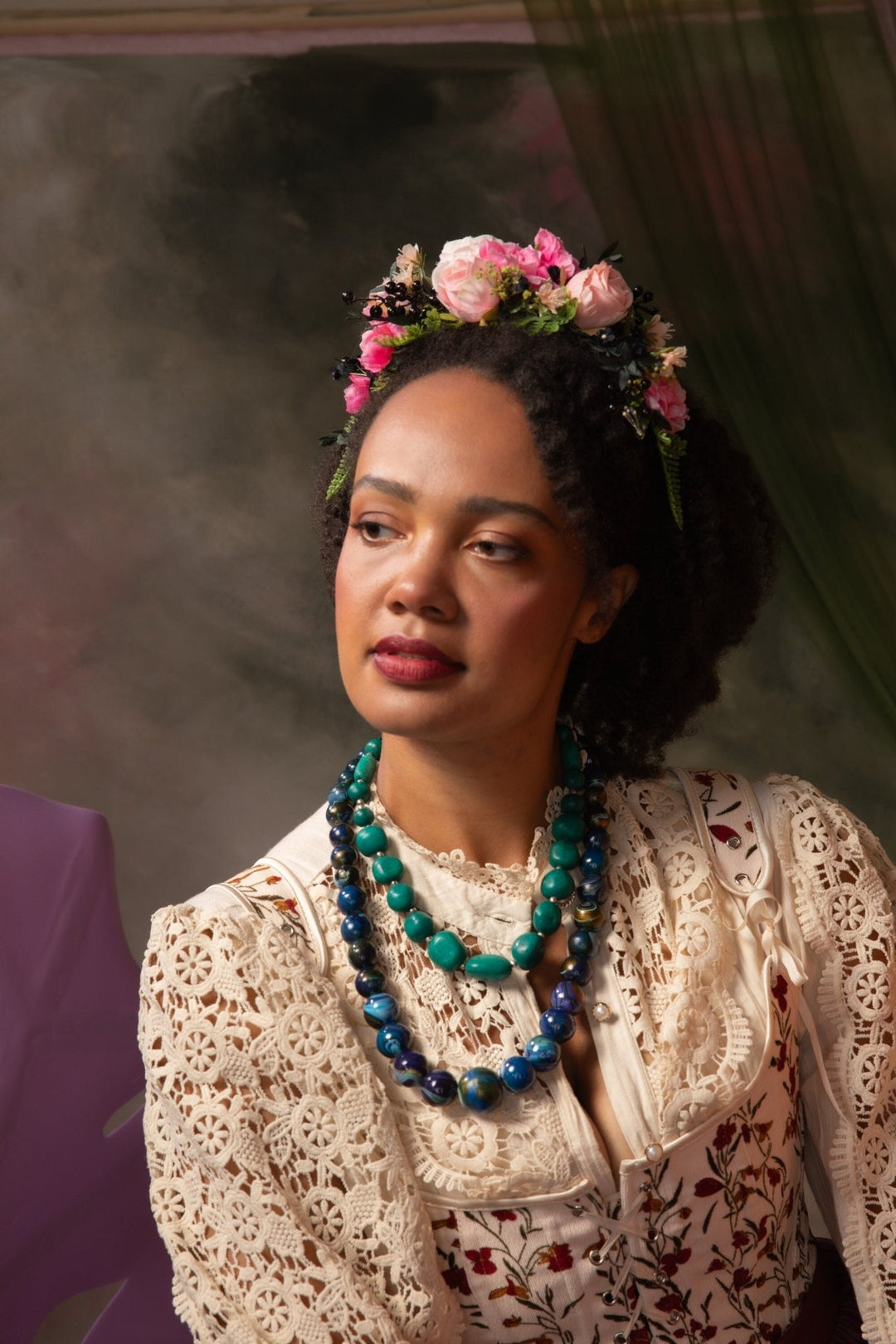 Romantic Peach & Pink Floral Headband: Frida Inspired Wedding Crown – handmade floral hair accessory by magaela