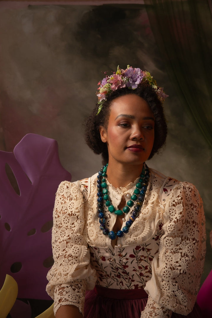 Green & Purple Frida Headband: Boho Flower Crown, Spring Wedding – handmade floral hair accessory by magaela