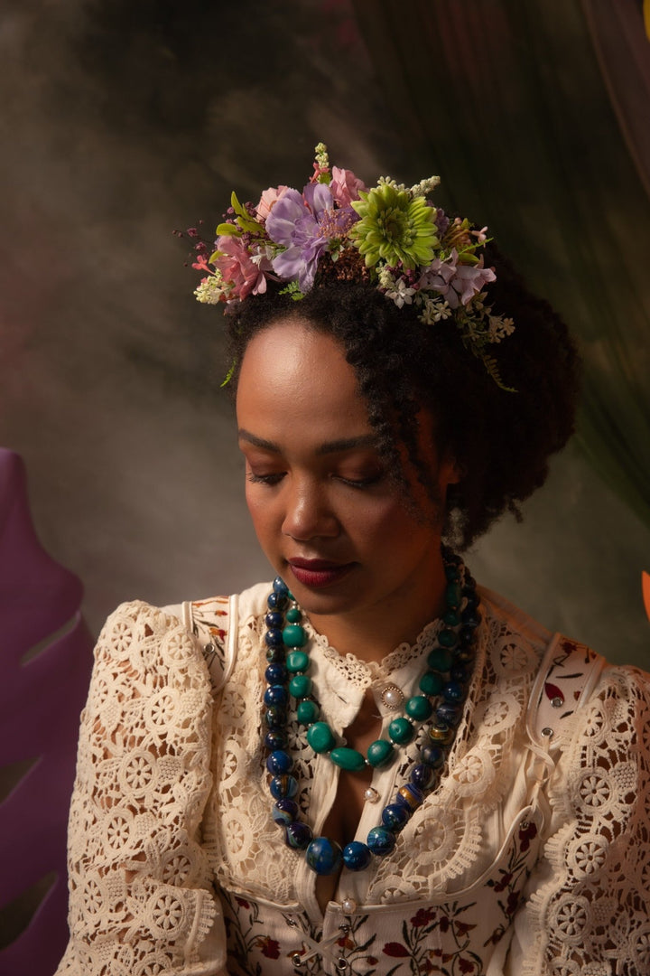 Green & Purple Frida Headband: Boho Flower Crown, Spring Wedding – handmade floral hair accessory by magaela