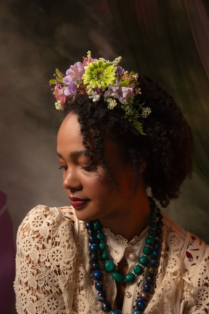 Green & Purple Frida Headband: Boho Flower Crown, Spring Wedding – handmade floral hair accessory by magaela