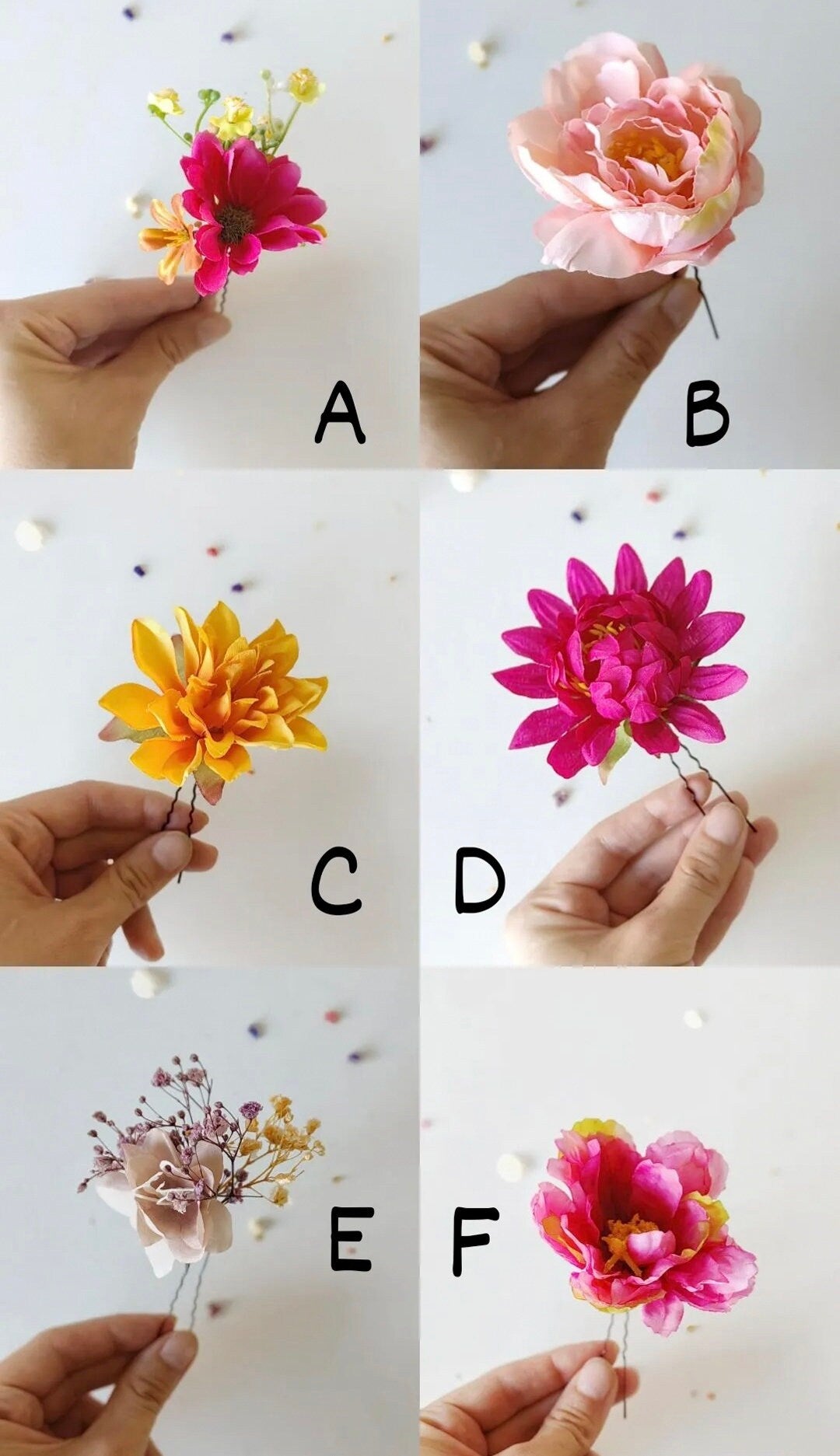 Frida Flower Hair Clips: Colorful Floral Hairpins, Boho Wedding – handmade floral hair accessory by magaela