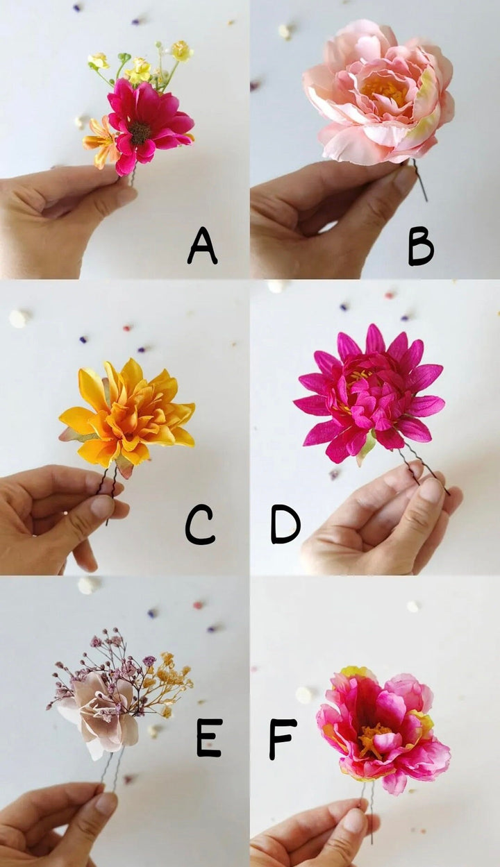 Frida Flower Hair Clips: Colorful Floral Hairpins, Boho Wedding – handmade floral hair accessory by magaela