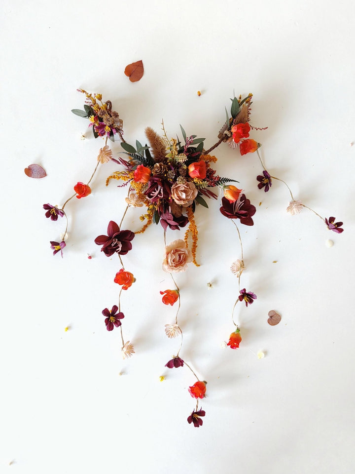 Autumn Bridal Hair Vine with Flower Veil: Cottagecore Wedding – handmade floral hair accessory by magaela