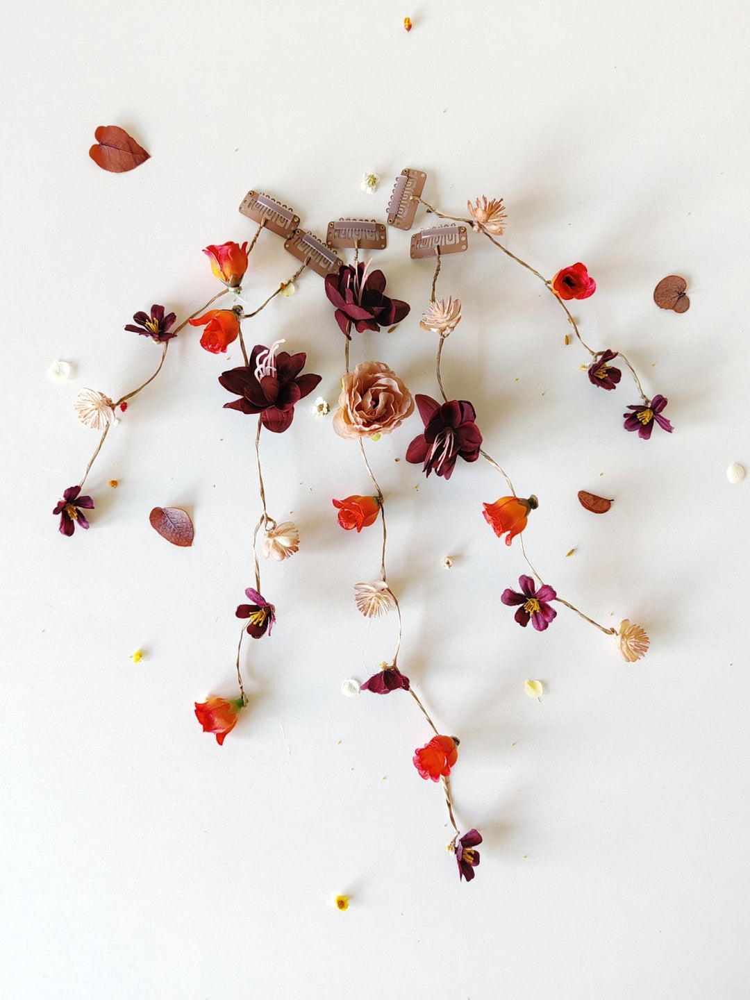 Autumn Bridal Hair Vine with Flower Veil: Cottagecore Wedding – handmade floral hair accessory by magaela