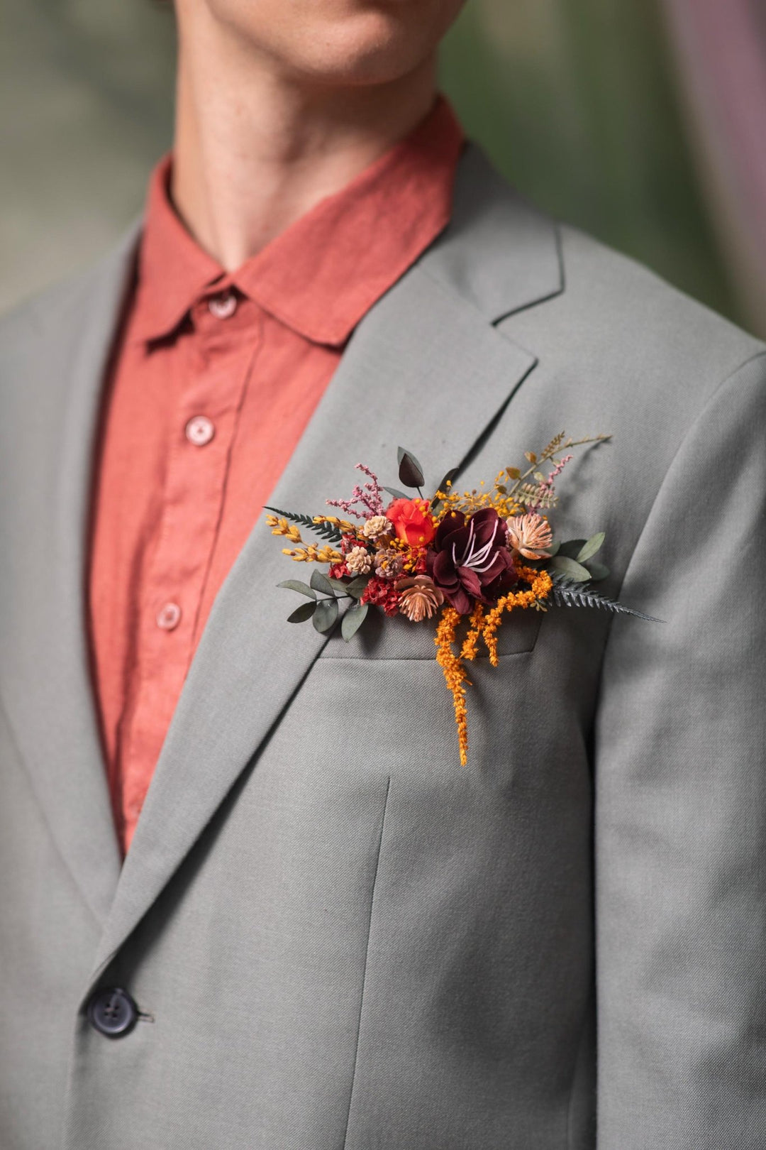 Autumn Pocket Boutonniere: Rustic Burgundy Fall Wedding Accessory – handmade floral hair accessory by magaela