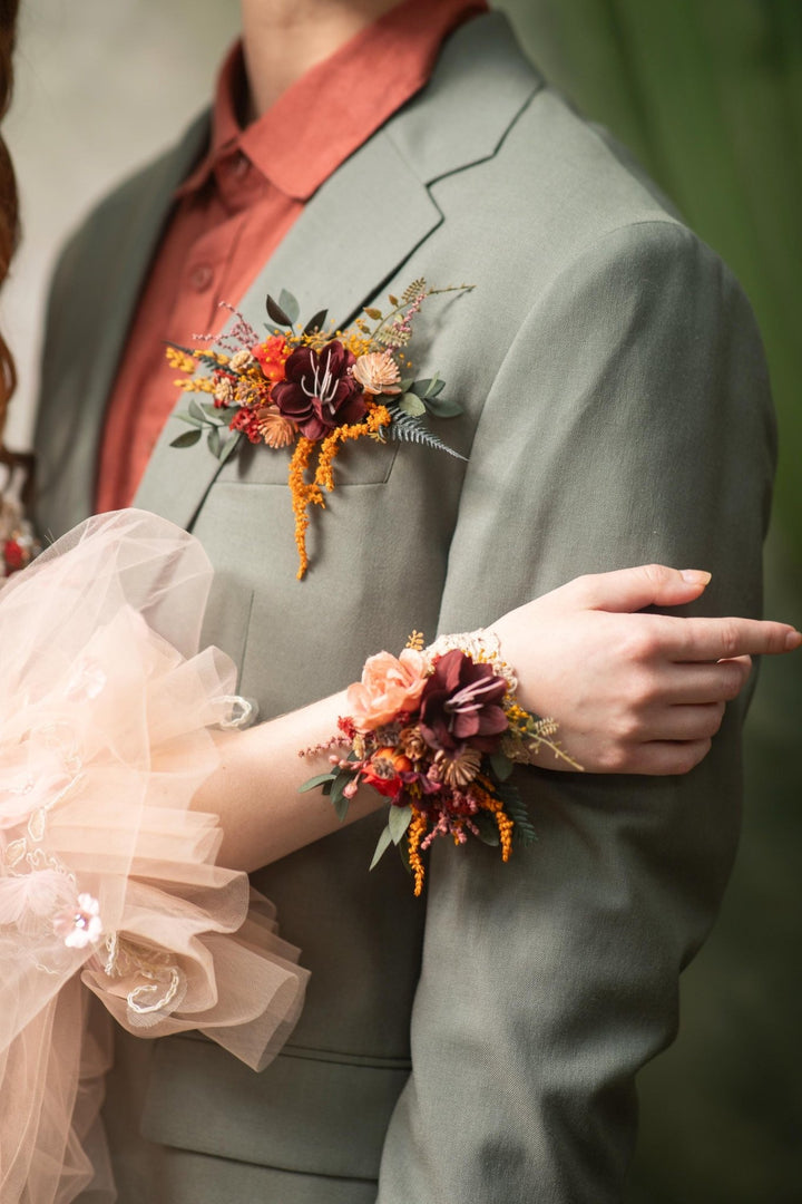 Autumn Pocket Boutonniere: Rustic Burgundy Fall Wedding Accessory – handmade floral hair accessory by magaela