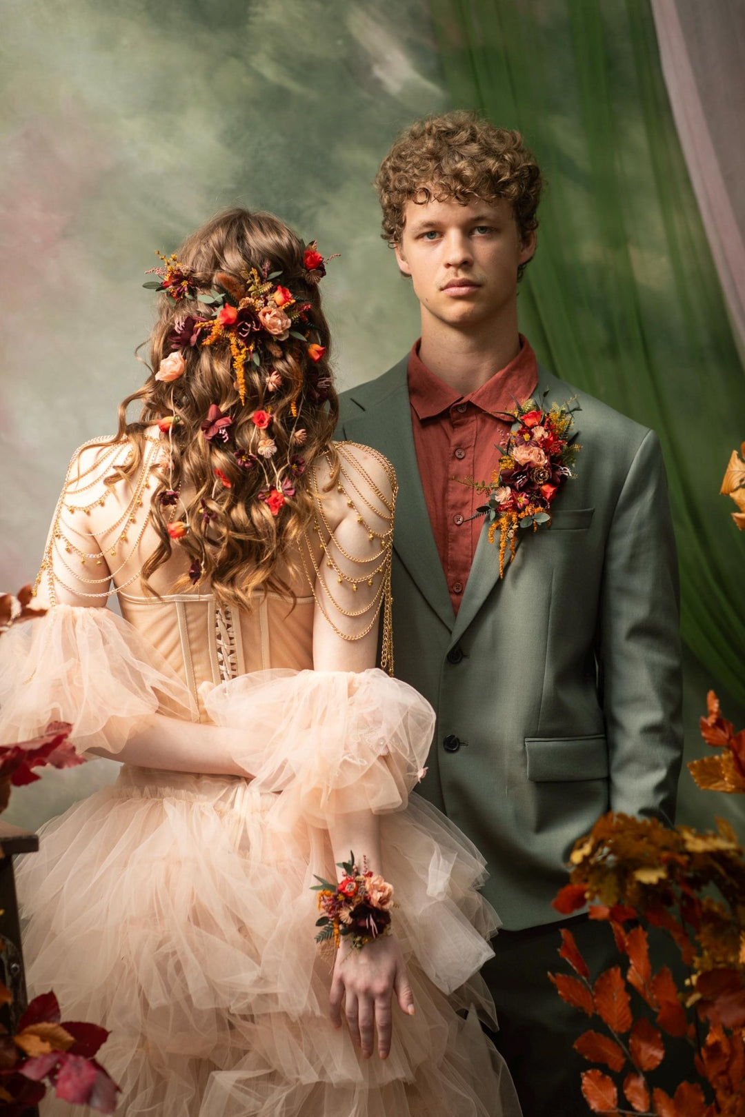 Autumn Rustic Brooch Boutonniere: Burgundy Fall Wedding Corsage – handmade floral hair accessory by magaela