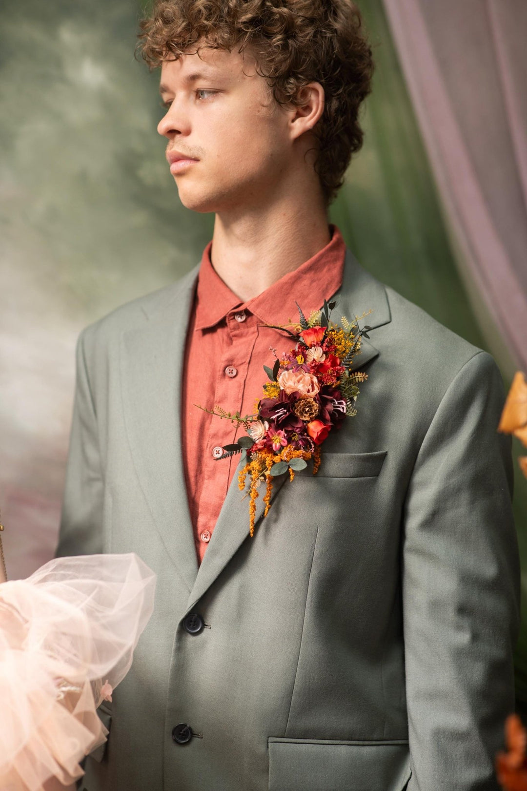 Autumn Rustic Brooch Boutonniere: Burgundy Fall Wedding Corsage – handmade floral hair accessory by magaela