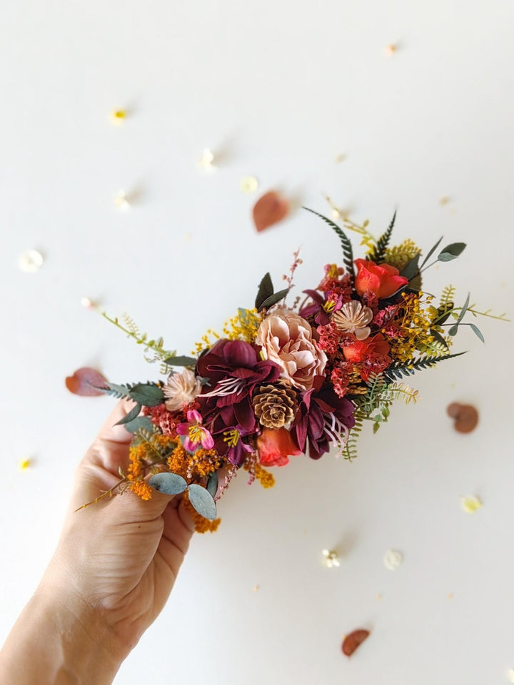 Autumn Rustic Brooch Boutonniere: Burgundy Fall Wedding Corsage – handmade floral hair accessory by magaela