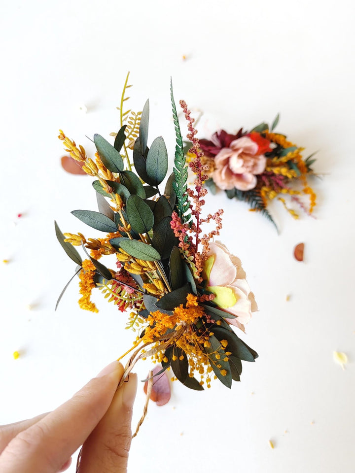 Autumn Wedding Glasses: Floral Bride & Groom Decoration – handmade floral hair accessory by magaela