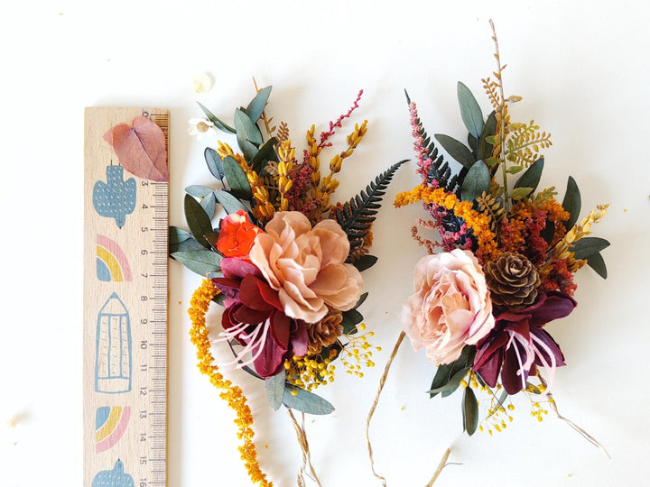 Autumn Wedding Glasses: Floral Bride & Groom Decoration – handmade floral hair accessory by magaela