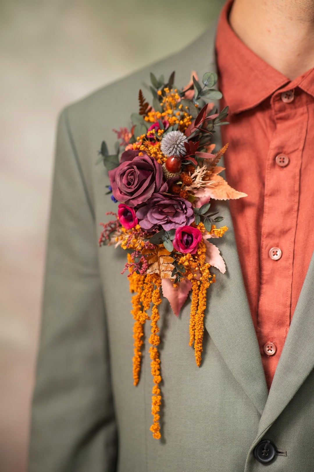 Woodland Wedding Boutonniere: Autumn Brooch Corsage, Purple Boho Flower – handmade floral hair accessory by magaela