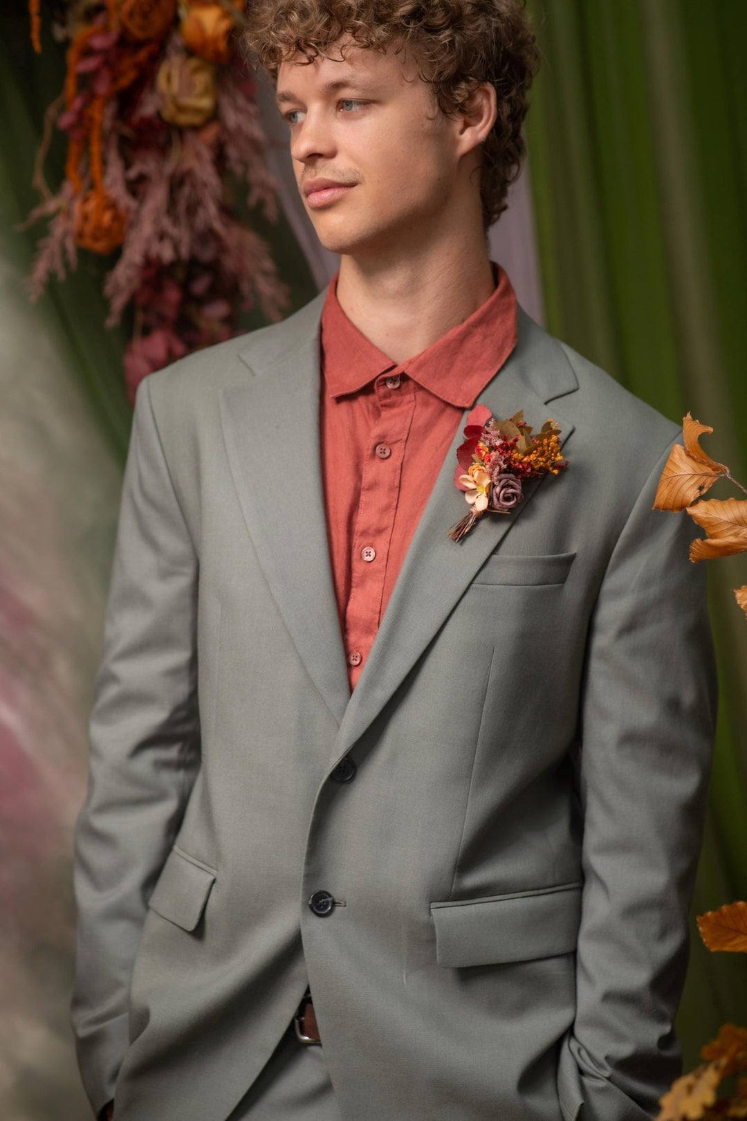 Autumn Boho Groom Boutonniere: Rustic Fall Wedding Accessory – handmade floral hair accessory by magaela