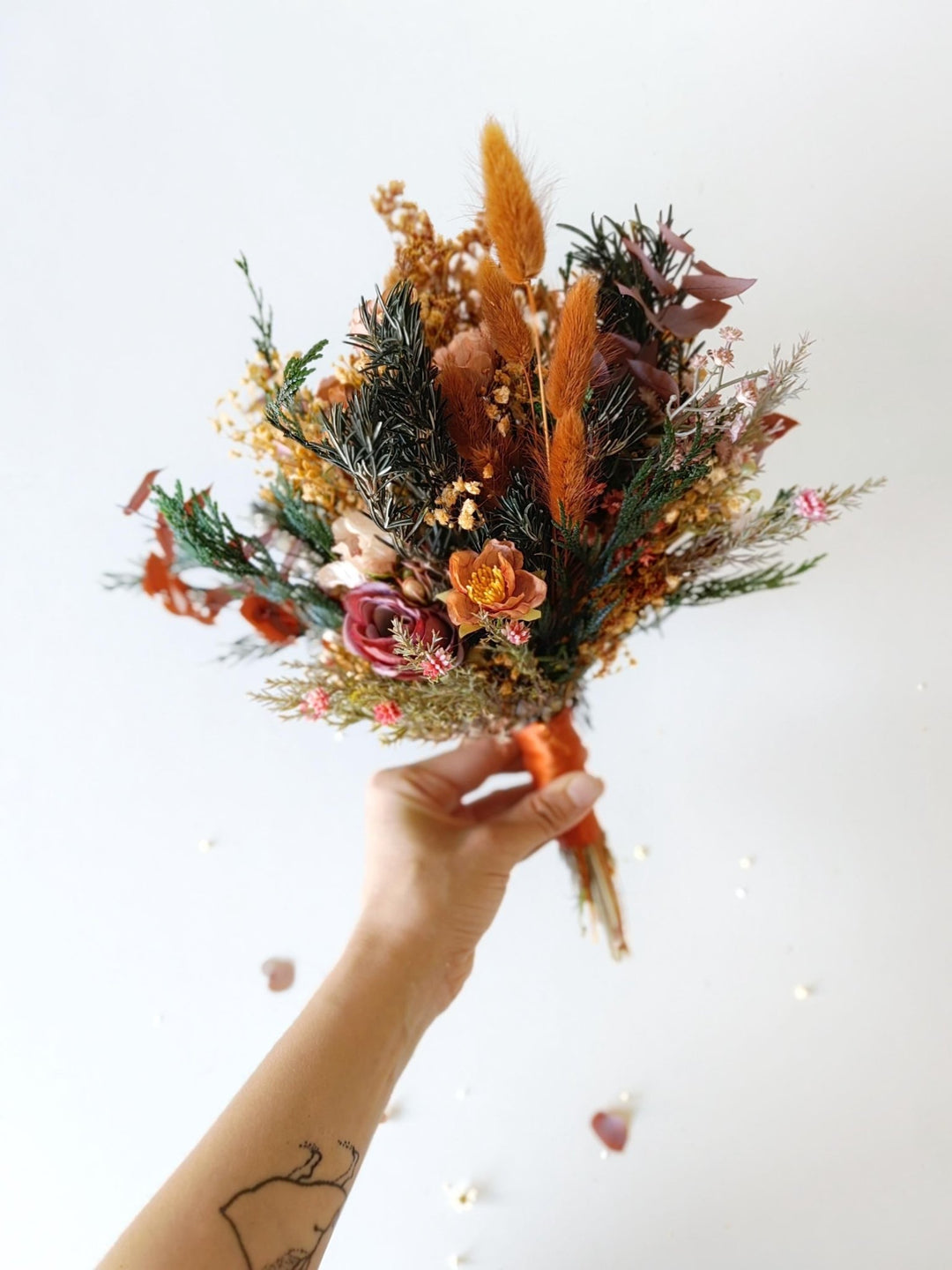 Terracotta Autumn Bridal Bouquet: Artificial Flowers, Woodland Wedding – handmade floral hair accessory by magaela