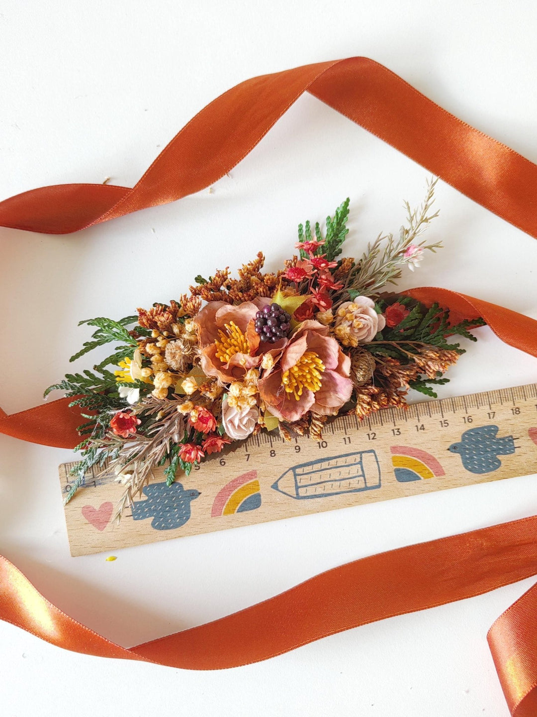 Terracotta Flower Wedding Belt: Burnt Orange Autumn Bridal Belt – handmade floral hair accessory by magaela