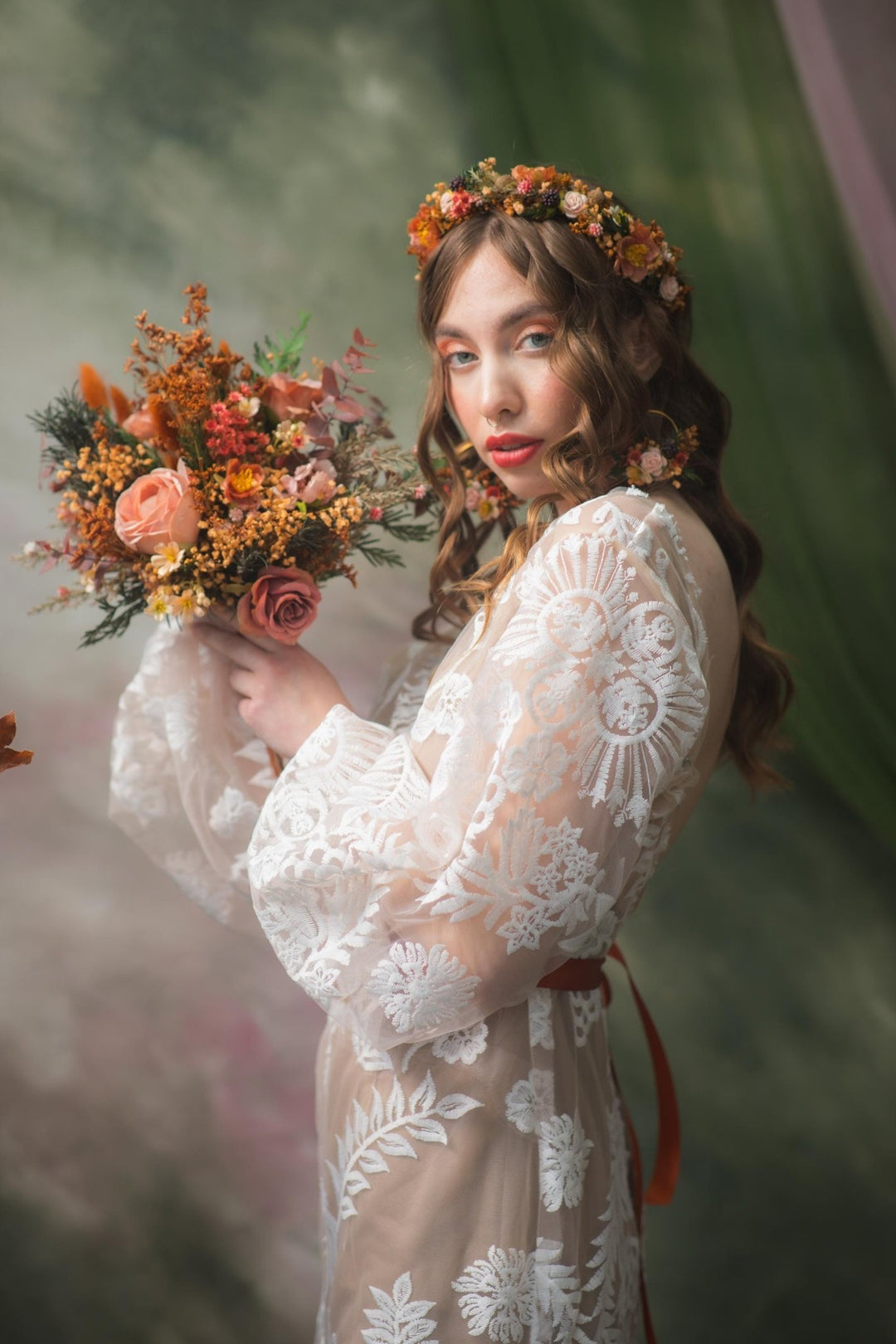 Autumn Flower Circle Earrings: Woodland Wedding Jewelry – handmade floral hair accessory by magaela