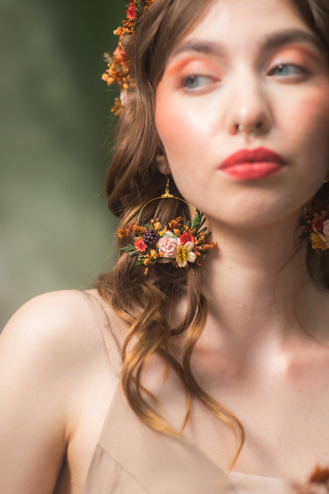 Autumn Flower Circle Earrings: Woodland Wedding Jewelry – handmade floral hair accessory by magaela