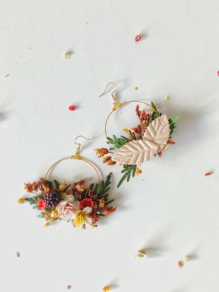 Autumn Flower Circle Earrings: Woodland Wedding Jewelry – handmade floral hair accessory by magaela