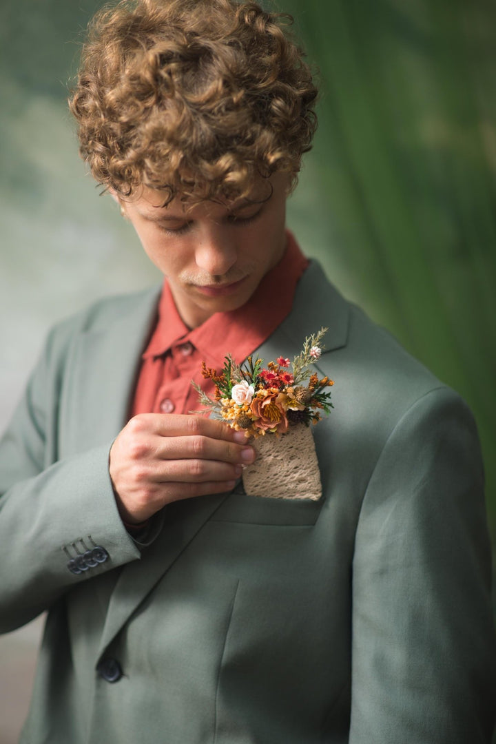 Fall Wedding Boutonniere: Rustic Groom Corsage, Preserved Flowers – handmade floral hair accessory by magaela