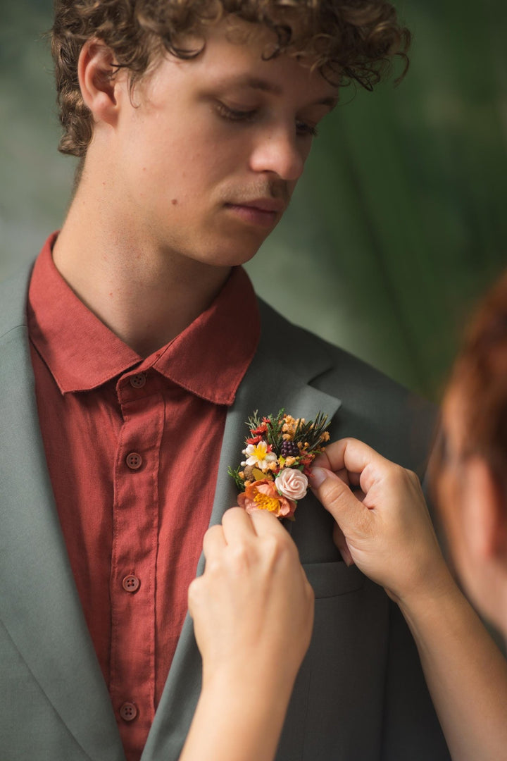 Fall Wedding Boutonniere: Rustic Groom Corsage, Preserved Flowers – handmade floral hair accessory by magaela
