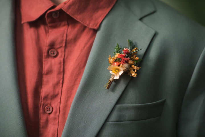 Fall Wedding Boutonniere: Rustic Groom Corsage, Preserved Flowers – handmade floral hair accessory by magaela