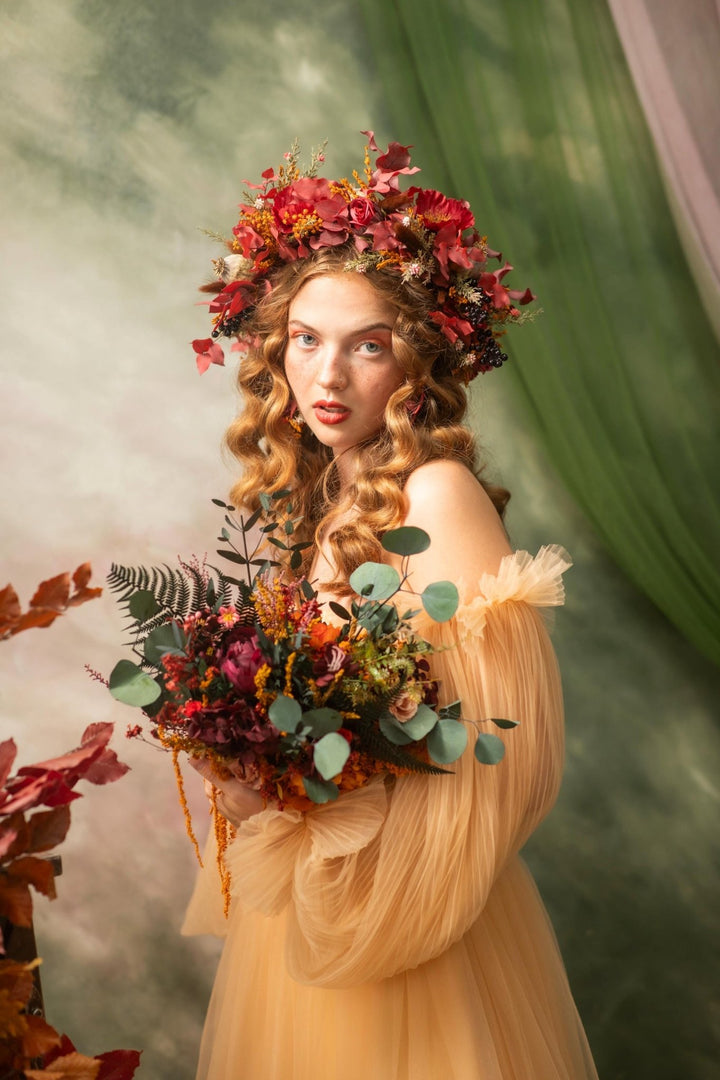 Boho Autumn Flower Crown: Woodland Wedding Hair Wreath – handmade floral hair accessory by magaela