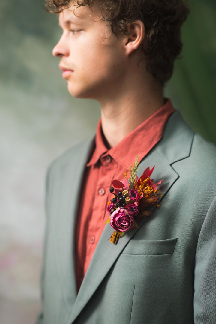 Autumn Flower Boutonniere: Rustic Wedding Groom Accessory – handmade floral hair accessory by magaela