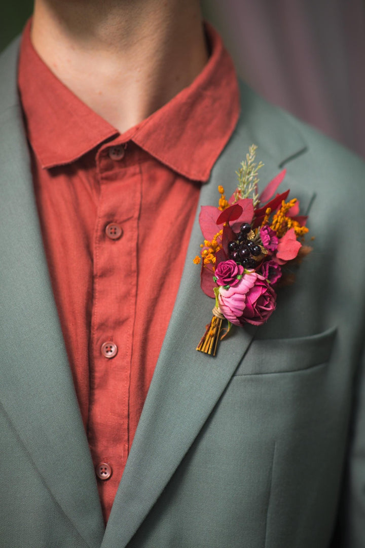 Autumn Flower Boutonniere: Rustic Wedding Groom Accessory – handmade floral hair accessory by magaela