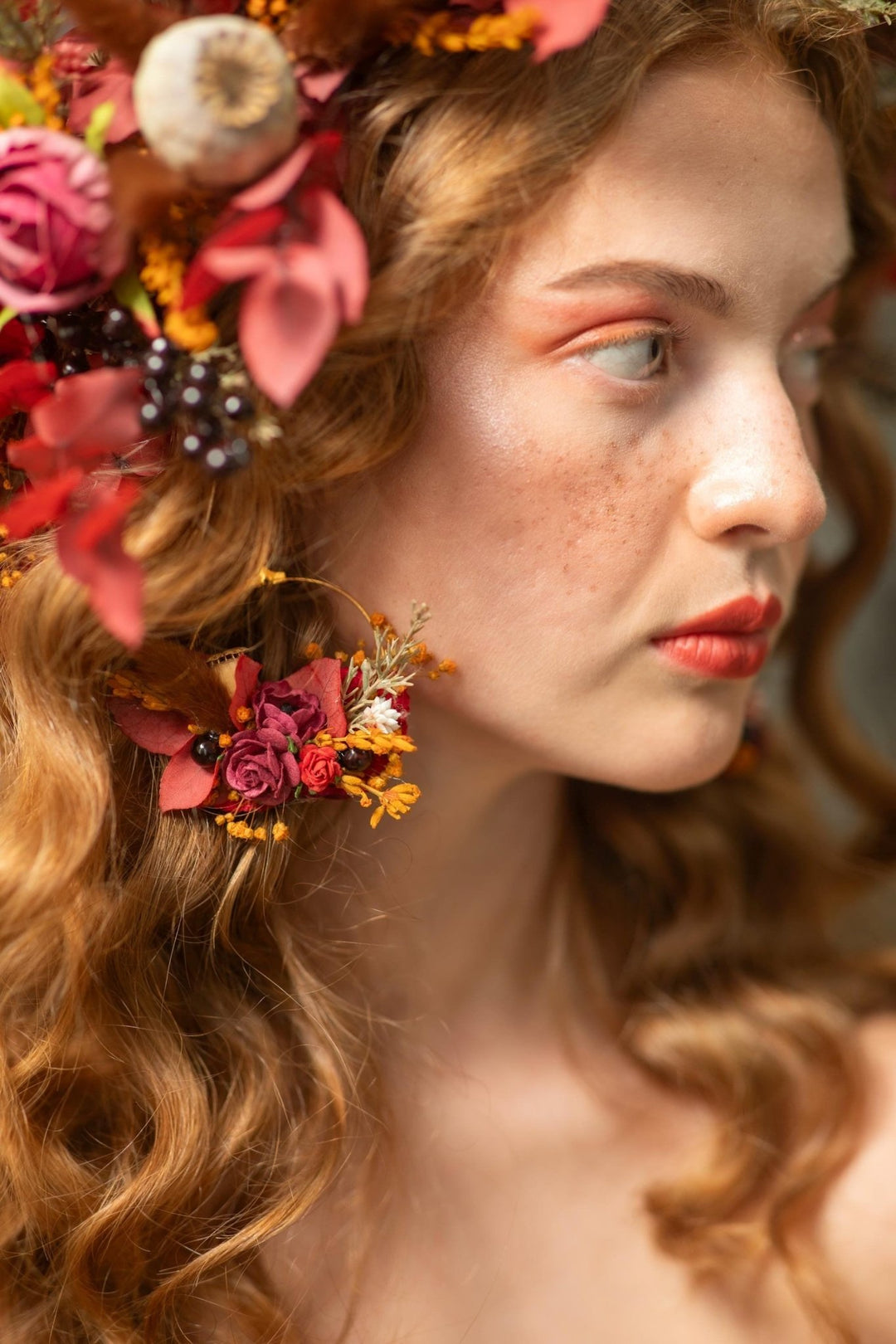 Autumn Flower Earrings: Woodland Wedding Jewelry – handmade floral hair accessory by magaela
