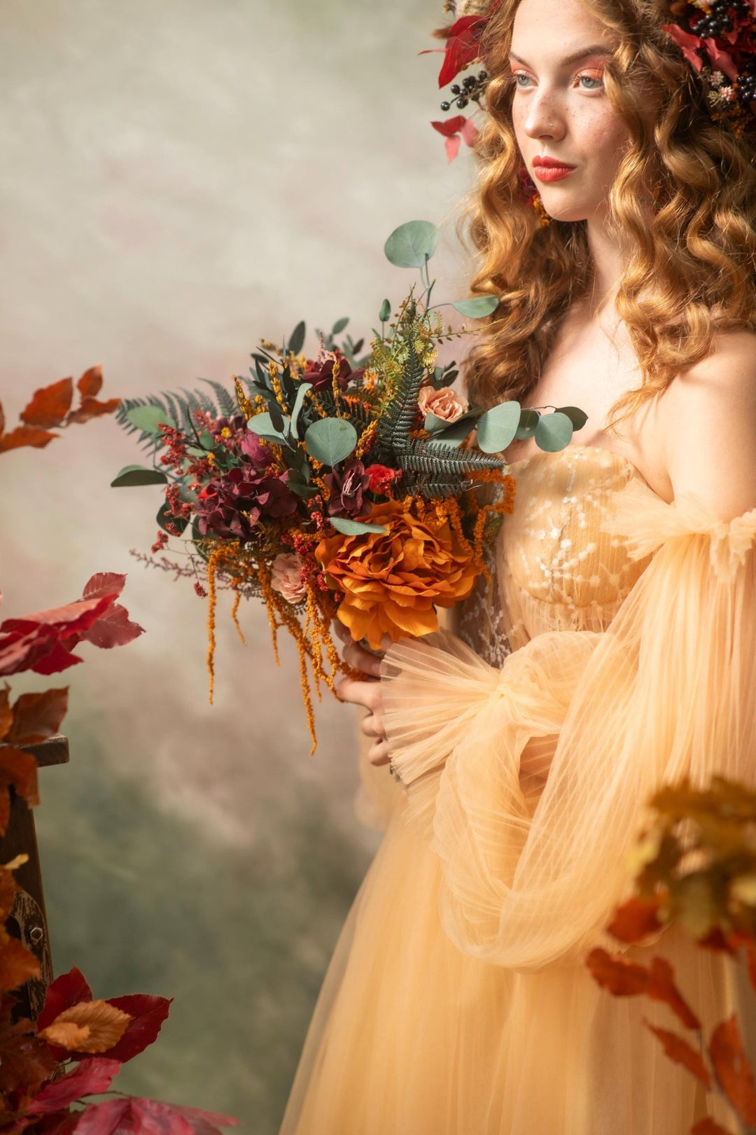 Terracotta Bridal Bouquet: Autumn Wedding Boho Bouquet – handmade floral hair accessory by magaela