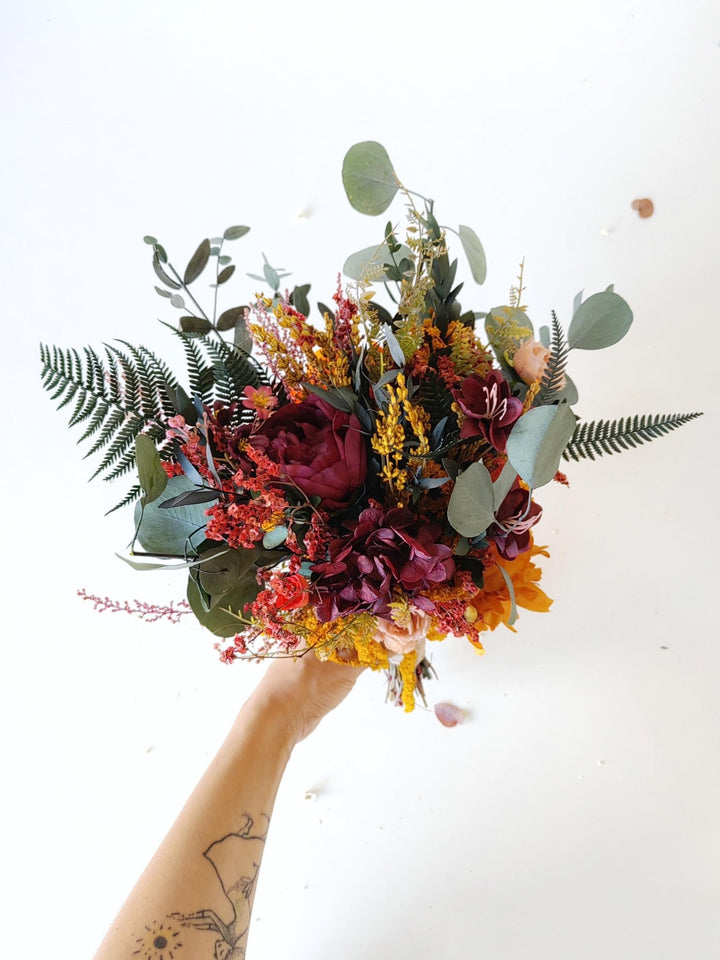 Terracotta Bridal Bouquet: Autumn Wedding Boho Bouquet – handmade floral hair accessory by magaela