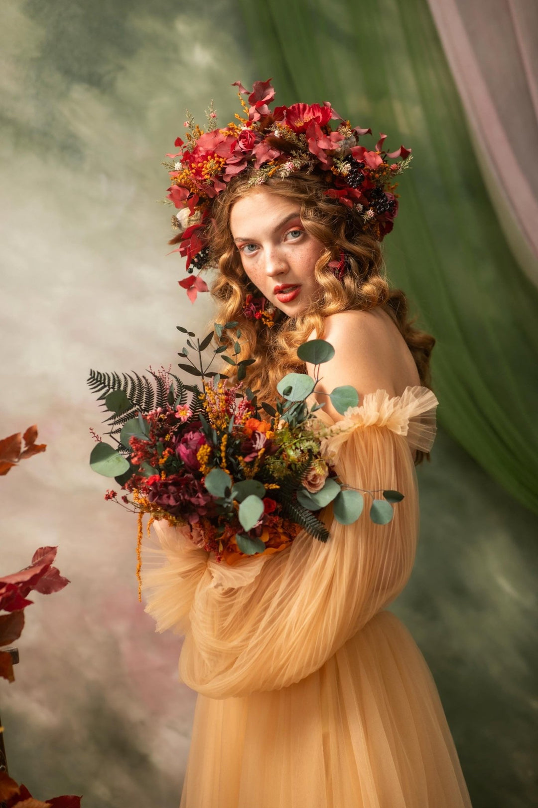 Terracotta Bridal Bouquet: Autumn Wedding Boho Bouquet – handmade floral hair accessory by magaela