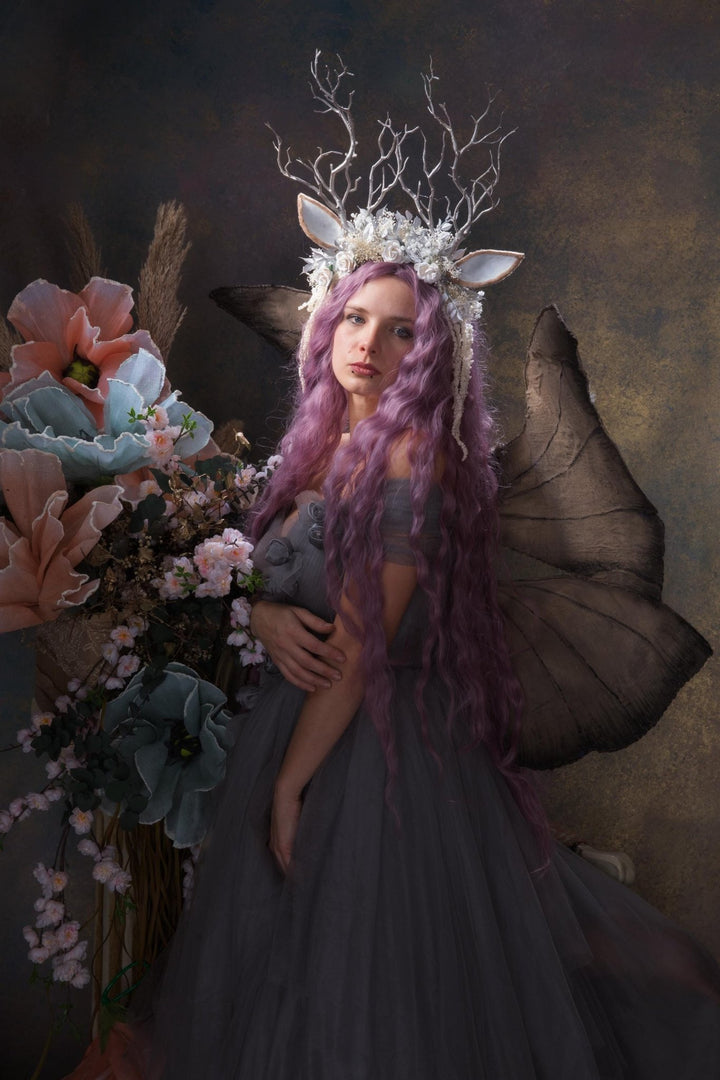 Deer Antler Crown: Silver Horns Headband, Pagan Festival Tiara – handmade floral hair accessory by magaela