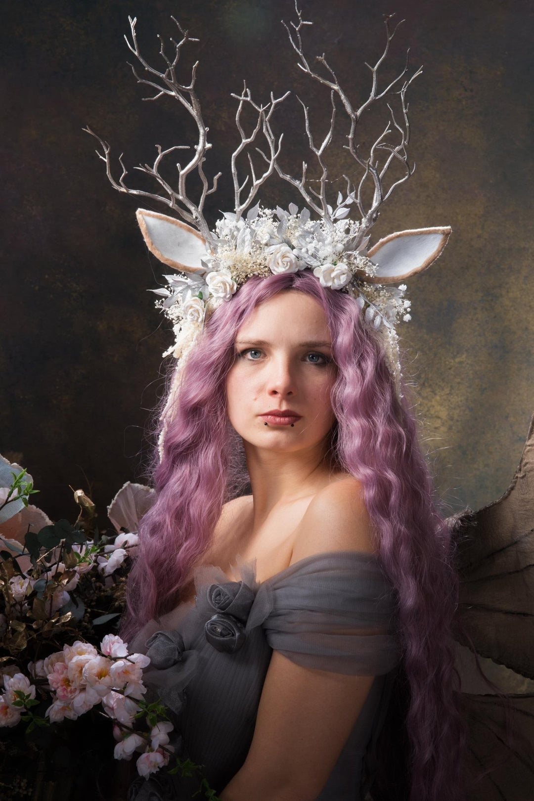 Deer Antler Crown: Silver Horns Headband, Pagan Festival Tiara – handmade floral hair accessory by magaela