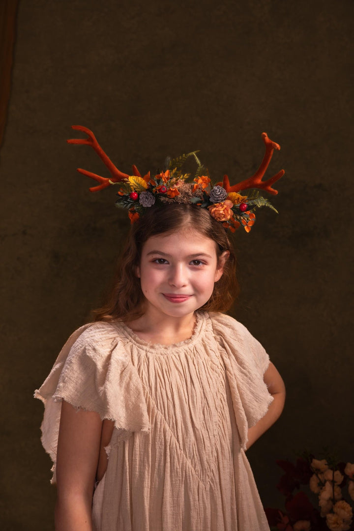 Autumn Antler Crown: Woodland Flower Headband, Pagan Festival – handmade floral hair accessory by magaela