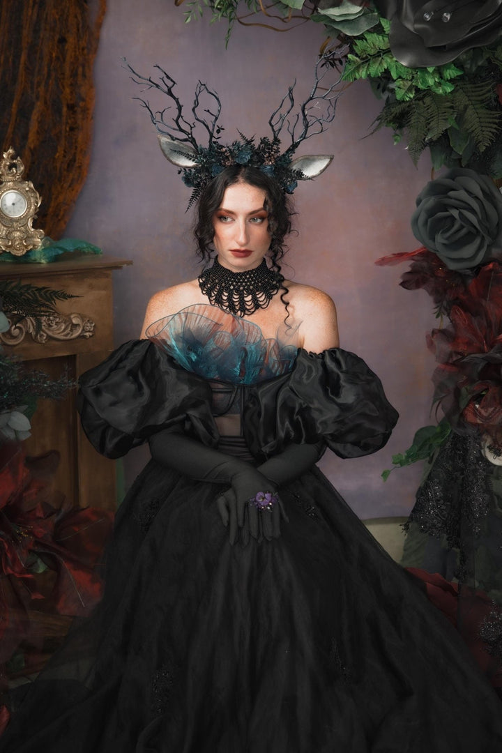 Black Antler Crown: Pagan Festival Headband – handmade floral hair accessory by magaela