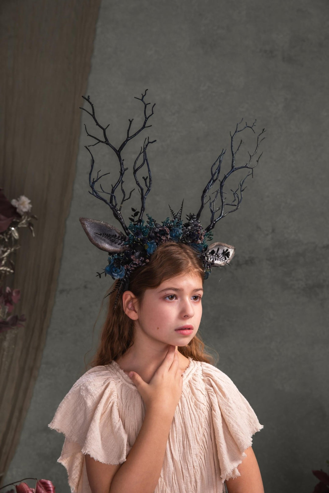 Black Antler Crown Headband: Pagan Festival Headpiece – handmade floral hair accessory by magaela