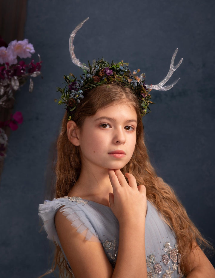 Antler Flower Crown: Transparent Antlers, Fairycore Headband – handmade floral hair accessory by magaela
