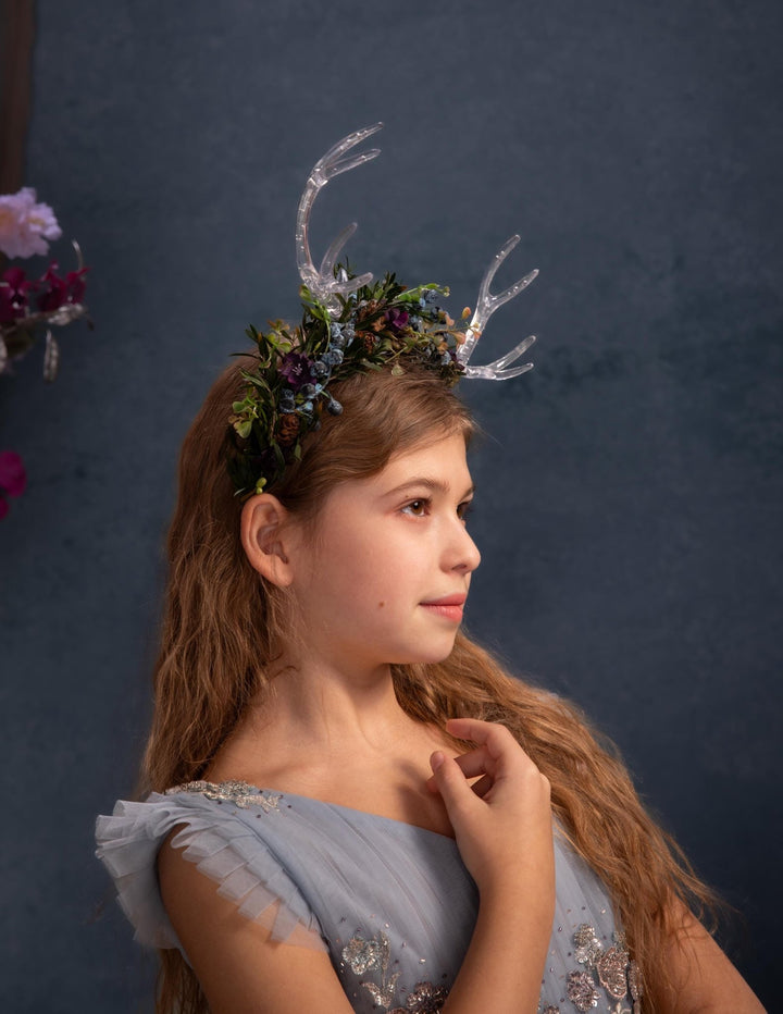Antler Flower Crown: Transparent Antlers, Fairycore Headband – handmade floral hair accessory by magaela