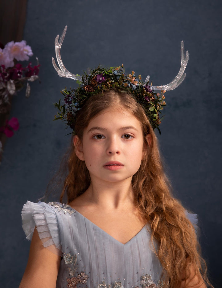 Antler Flower Crown: Transparent Antlers, Fairycore Headband – handmade floral hair accessory by magaela