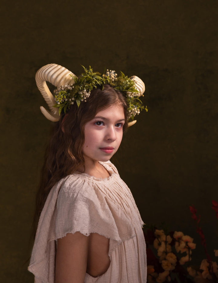 Greenery Horns Crown: Fairycore Pagan Festival Headband – handmade floral hair accessory by magaela