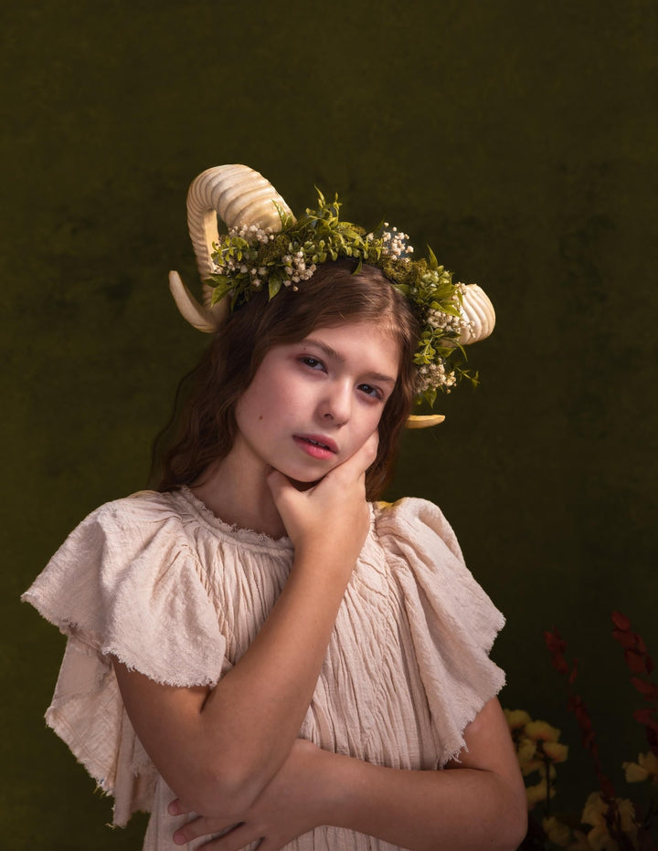 Greenery Horns Crown: Fairycore Pagan Festival Headband – handmade floral hair accessory by magaela