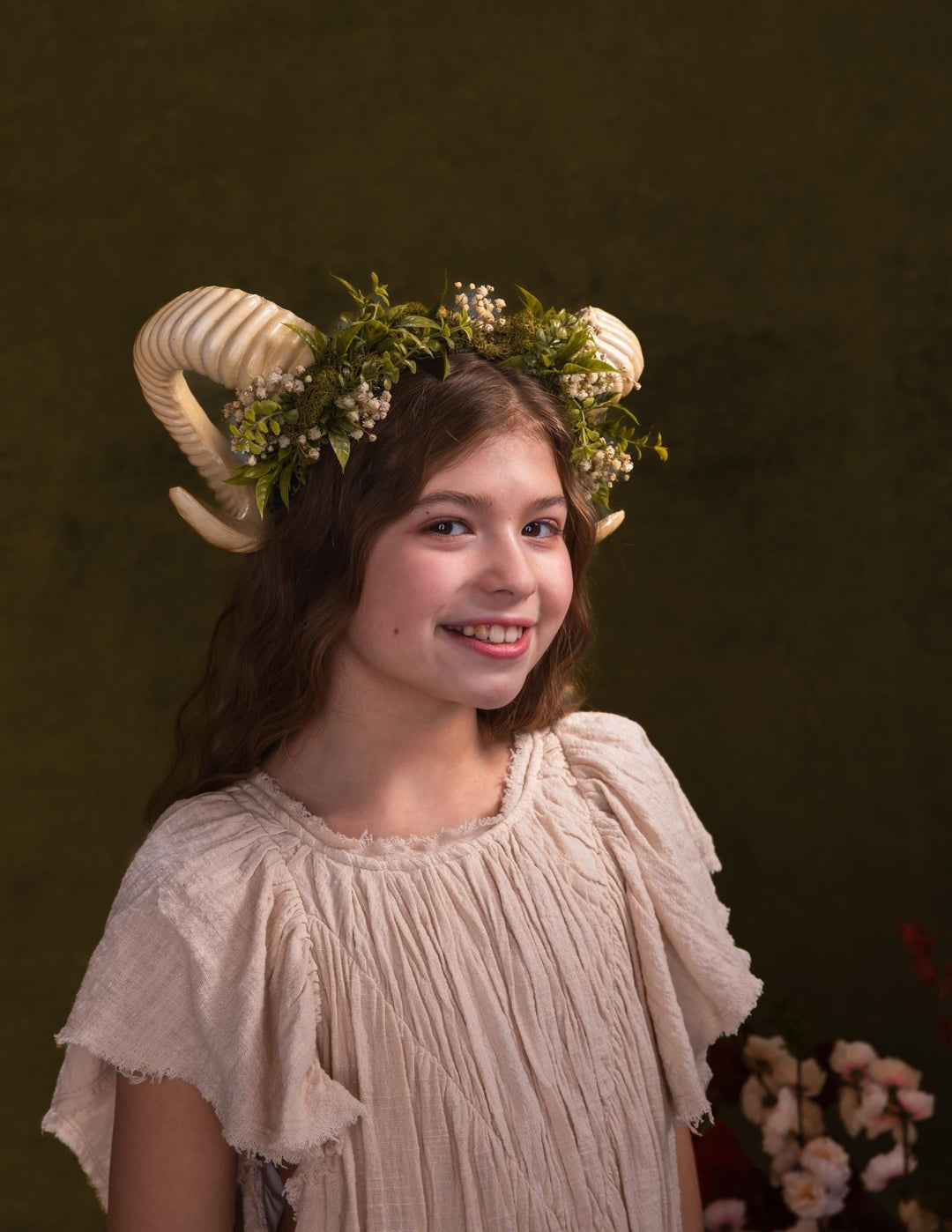 Greenery Horns Crown: Fairycore Pagan Festival Headband – handmade floral hair accessory by magaela
